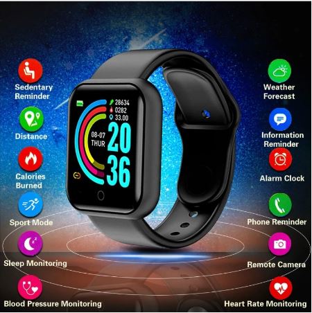D20 Ultra smart watch with black wristband and activity display
