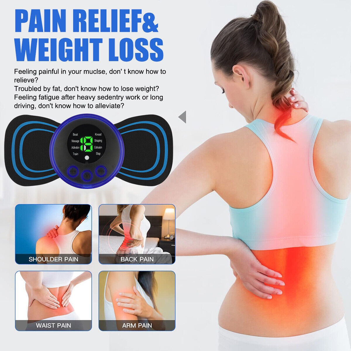 Portable EMS Mini Massager Patch — Instant Pain Relief for Neck, Back & Full Body