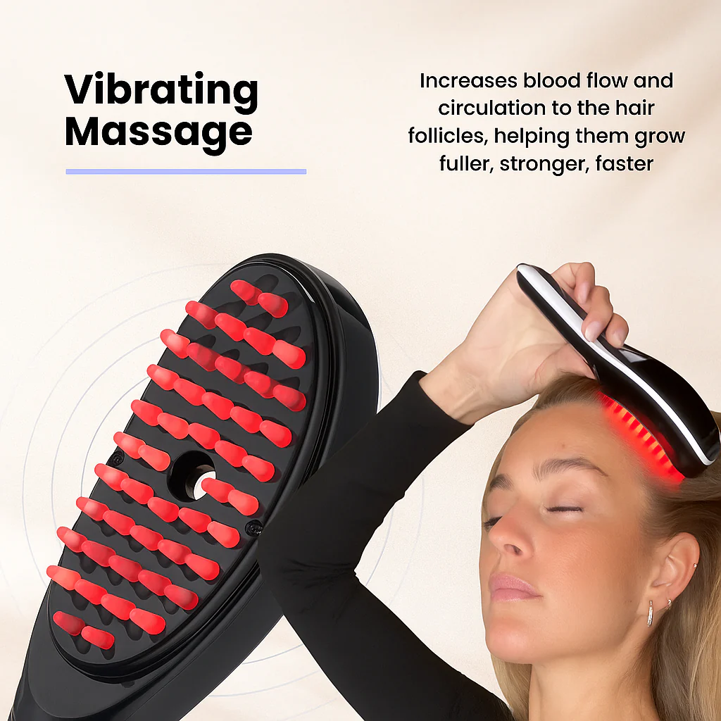 Electric Scalp Massage Comb — Blue & Red Light Therapy | Vibration | Spray | Negative Ion