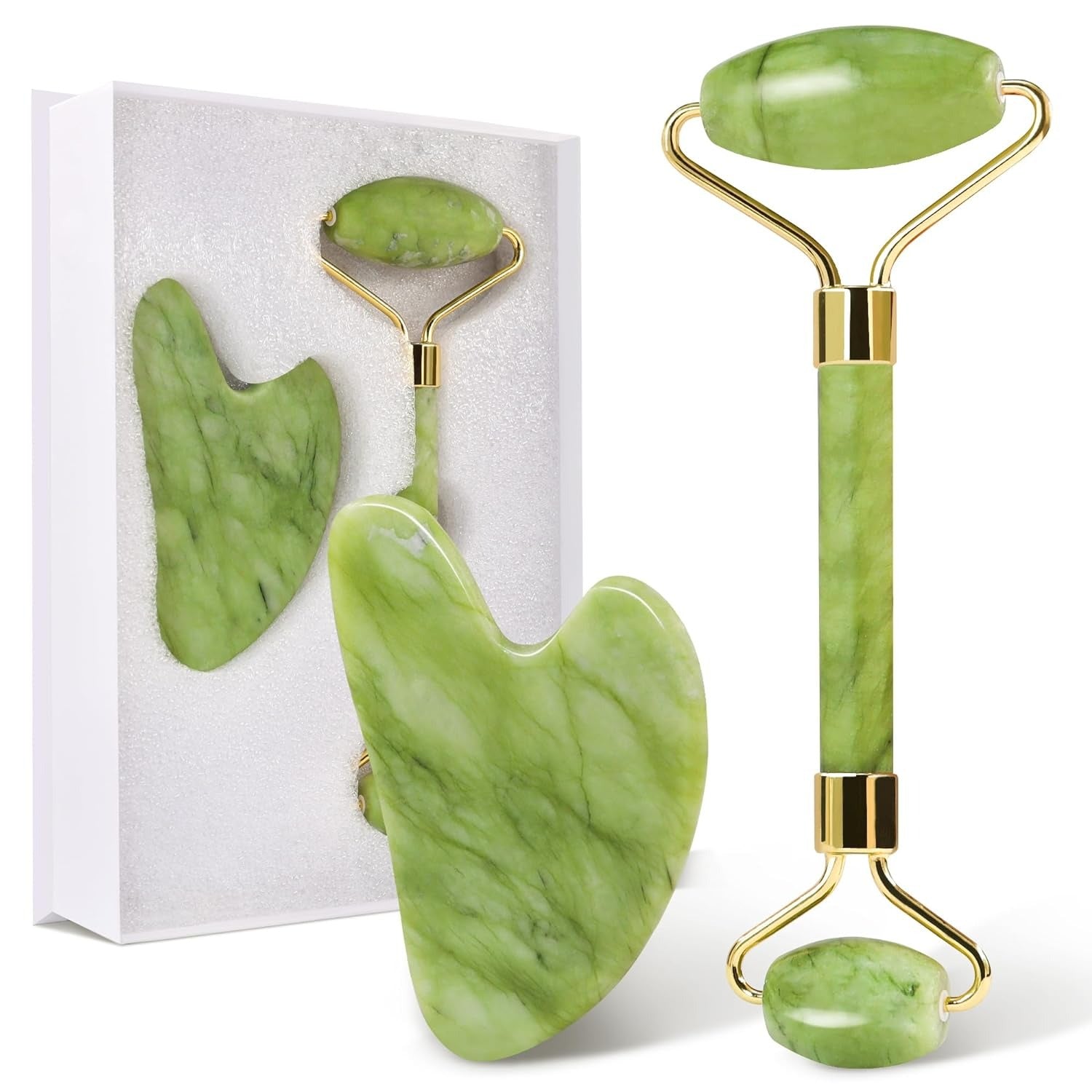 Jade Roller & Gua Sha Set — Natural Skincare Facial Massage Tool