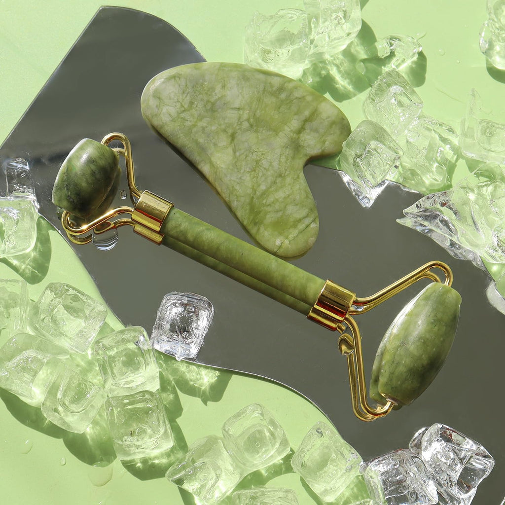 Jade Roller & Gua Sha Set — Natural Skincare Facial Massage Tool