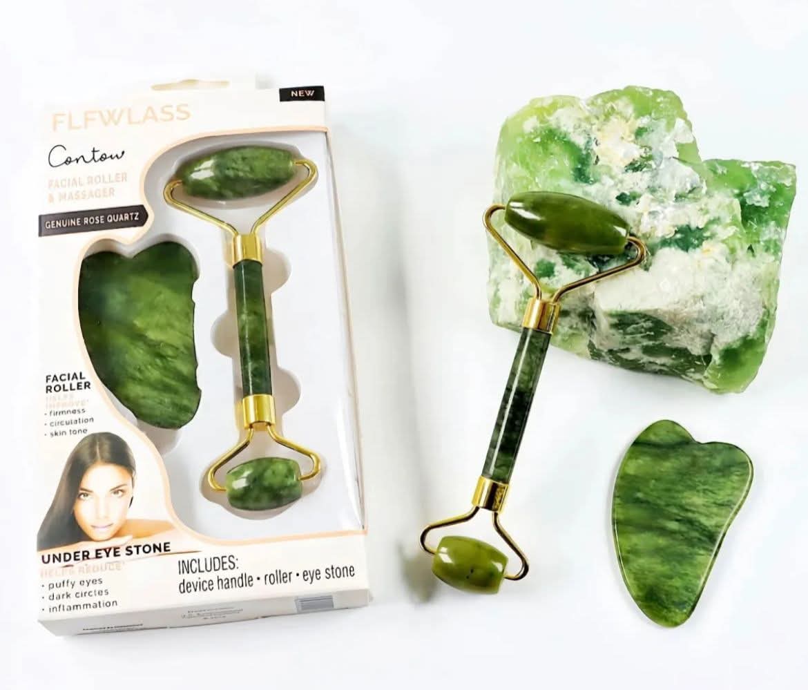 Jade Roller & Gua Sha Set — Natural Skincare Facial Massage Tool