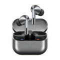 Samsung Galaxy Buds 3 Pro silver earbuds in open charging case with LED indicators