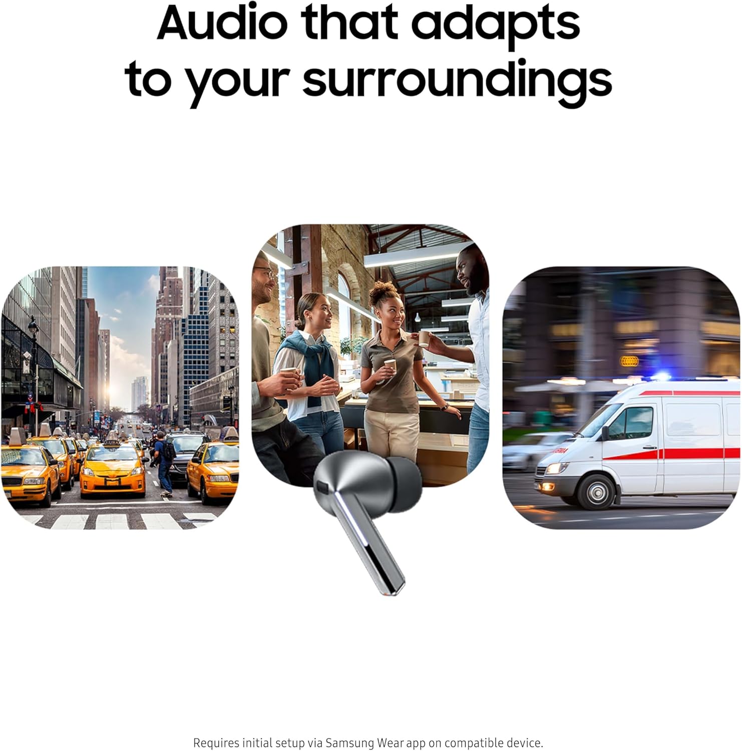 Samsung Galaxy Buds 3 Pro audio adapts to surroundings lifestyle infographic