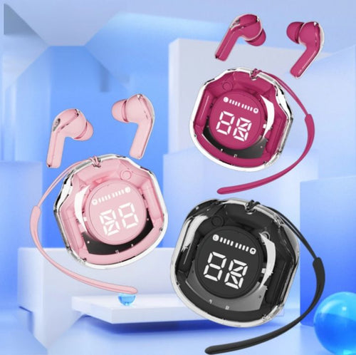 Air 39 transparent green earbuds with LED display charging case