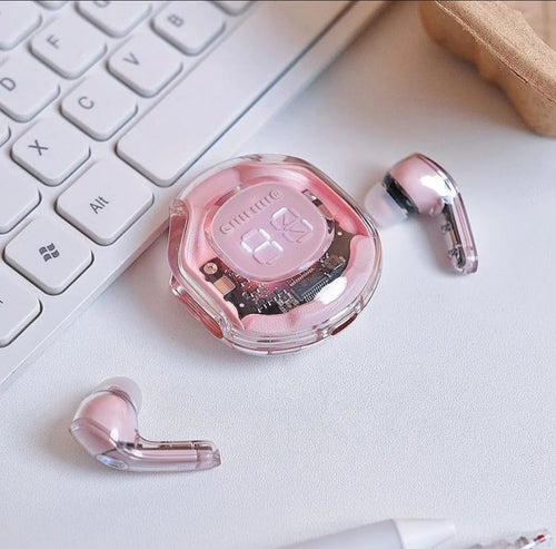 Air 39 transparent black earbuds with LED display charging case