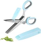 Light blue herb scissors with cleaning comb and blade cover