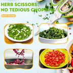Herb scissors promotional image with examples of chopped ingredients