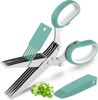 Five-blade stainless steel herb scissors with cleaning comb and protective cover