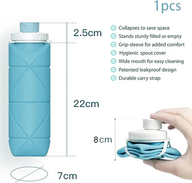 Folding water bottle dimension illustration