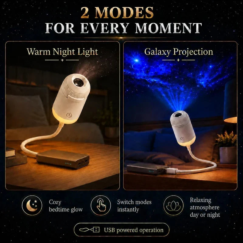 Mini USB Galaxy Projector & Warm Night Light with 6 Slides
