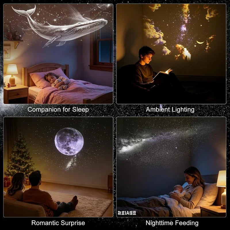 Mini USB Galaxy Projector & Warm Night Light with 6 Slides