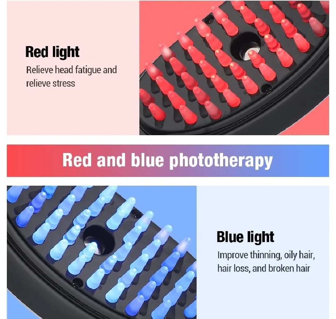 Electric Scalp Massage Comb — Blue & Red Light Therapy | Vibration | Spray | Negative Ion