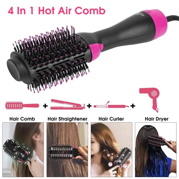 4-in-1 One Step Hot Air Brush Hair Dryer & Styler – Drying, Straightening, Volumizing & Curling Brush