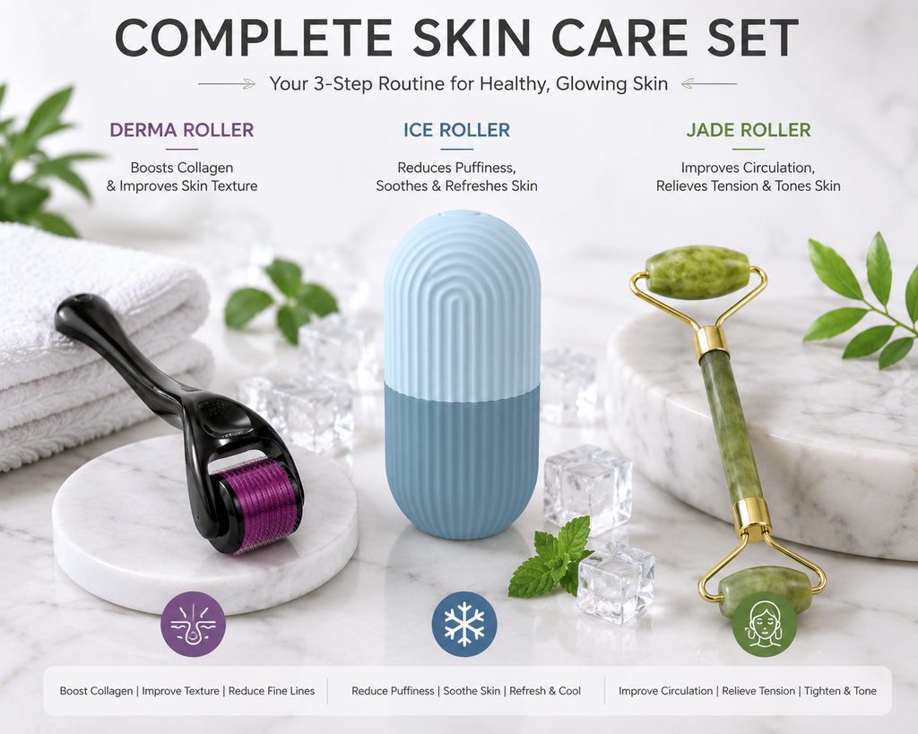 Navoria Ultimate Facial Trio | Jade + Ice + Derma Roller — Pack of 3