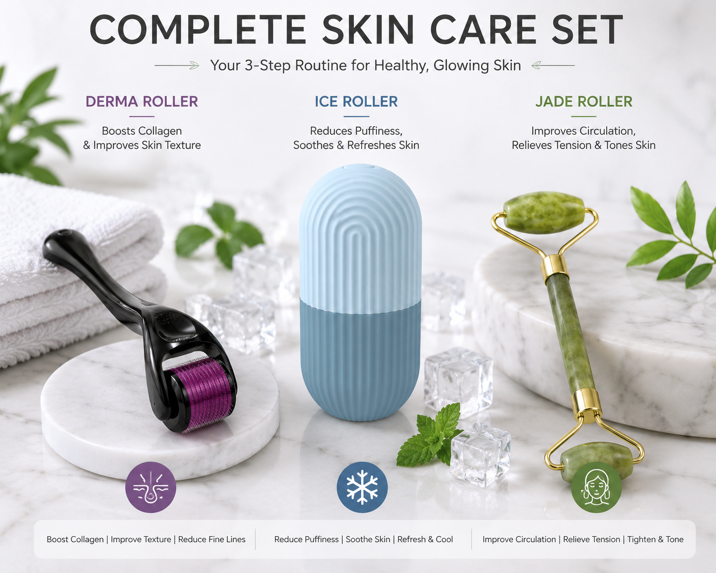 Navoria Ultimate Facial Trio | Jade + Ice + Derma Roller — Pack of 3