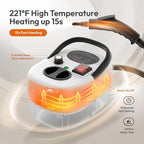Portable steam cleaner showing heating and steam adjustment features