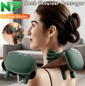 Green neck and shoulder kneading massager with hand-shaped massage components