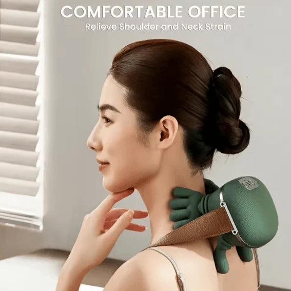 Neck and shoulder massager worn around the shoulders